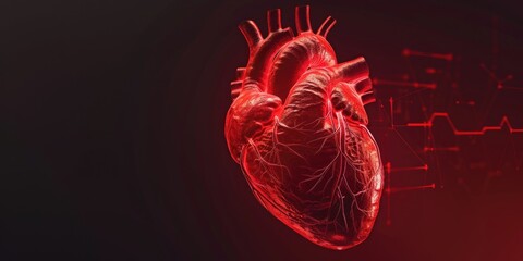 Poster - A human heart with a circuit in the background, suitable for medical and technology concepts