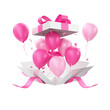 Caixa de presente rosa com balões 3d render isolado