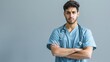 Young arabian doctor man isolated smiling cheerful showing number five with fingers.. Beautiful simple AI generated image in 4K, unique.