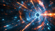 Star warp. Hyperspace jump, traces of moving stars light and interstellar fast speed travel. Wormhole space tunnel abstract vector background illustration.