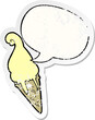 cartoon ice cream with speech bubble distressed distressed old sticker
