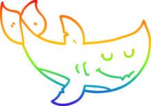 Rainbow Gradient Line Drawing Of A Cartoon Shark