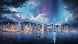 Panoramic view of Hong Kong city at night, China.