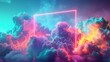 3D render of a colorful cloud with glowing neon in the shape of a cube