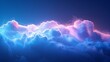 A surreal 3D render of a neon-lit cloud with geometric patterns, against a backdrop of deep blue