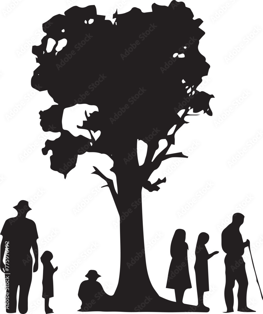 A Lot of People Take Relaxing under the tree silhouette vector ...
