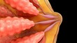 Breast anatomy and physiology 3d illustration