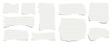 Fototapeta Na ścianę - Elongated horizontal set of torn pieces of lined paper isolated on a white background. Paper collage. Vector illustration.