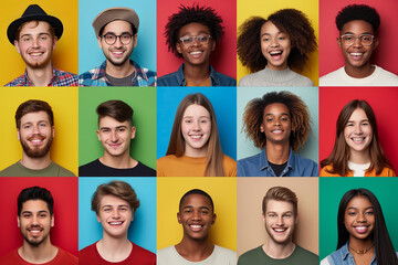 Wall Mural - group of profile picture of multiracial various nationality happy teenager woman. diversity concept
