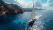 a luxury yacht slicing through the azure waters of the Mediterranean, its sails billowing in the gentle breeze, in stunning 8k full ultra HD.