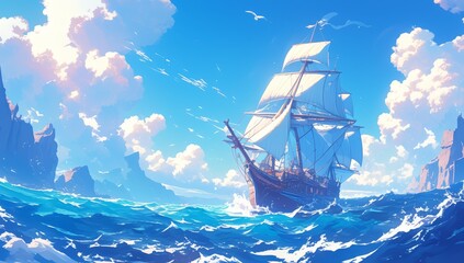 Canvas Print - Galleon sailing on the ocean