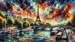 The effeil tower view from the seine - acrylic painting
