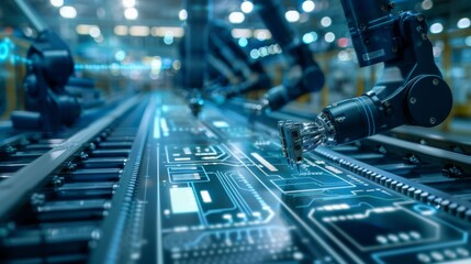Fototapete - Manufacturing technology automation and data exchange.