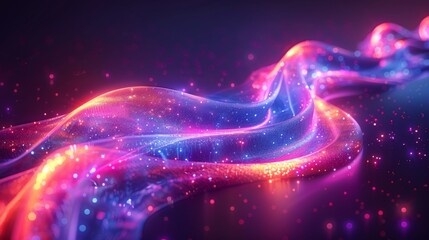 Aufkleber - Electric light effect, neon glow swirl wave, purple and blue curve lines, cyber technology, fiber optics, isolated design element on dark transparent background. Modern illustration.