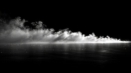 Poster - smoke on floor. black background. fog overlays for text or space.