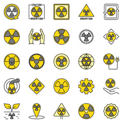 Wall Mural - Radiation Warning colored icons. Nuclear Radioactive concept signs
