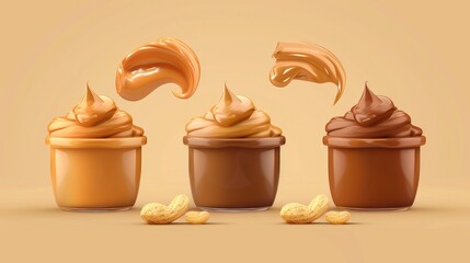 Poster - A set of 3D modern realistic icons depicting peanut butter