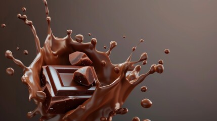 Poster - Food object with chocolate splash. 3D modern realistic food object.