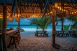 Scenic Beach bar sunset tropical. Night light. Generate Ai