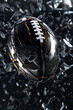 © KG - A 3D american football in motion surrounded by shattered pieces, designed for sports background.