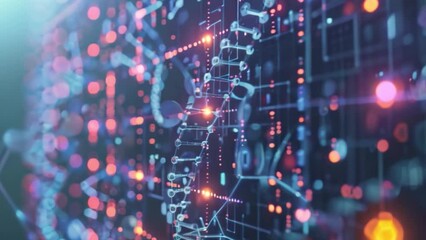 Poster - glowing dna strand visualization in a high-tech environment