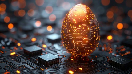 Leinwandbilder - The abstract 3d egg is textured like a circuit board. Modern illustration in Eps 10.