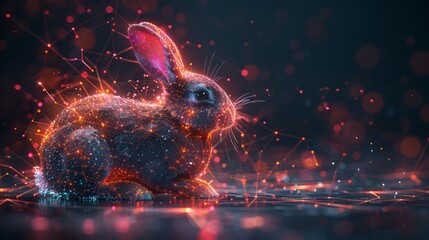 Leinwandbilder - An easter background with a bunny and Easter egg. Futuristic modern illustration with light effects.