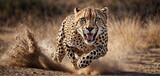 Sprinting Cheetah - Essence of Speed - Dusty Savanna Chase - Predator's Agility - Generative AI