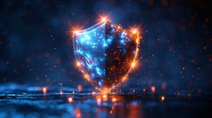 Aufkleber - In a futuristic light style, using bubble shields. An abstract glowing shield element. Modern illustration isolated on a blue background.
