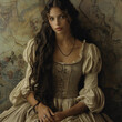 Renaissance Elegance: Portrait of a Lady with the Enigmatic Gaze. Generative AI
