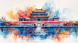 Watercolor illustration of China