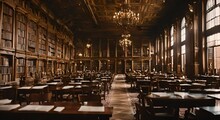 Interior Of A Classic And Old Library.