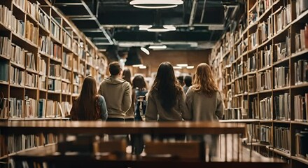 Wall Mural - Students in a library.