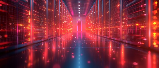 Aufkleber - Hosting service concept of data warehouse technology. Server room with servers of information cloud storage. Dark datacenter with data signal lights.