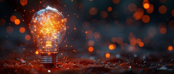 Leinwandbilder - This is a low poly style design with a geometric background. A wireframe light structure creates the illusion of a light bulb. 3D graphic concept for the new year in 2024.  format.