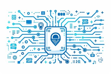 Poster - Blue line design cyber security icon. Cybersecurity, information technology, tech, IT security  graphics. Editable stroke for cyber security icon.