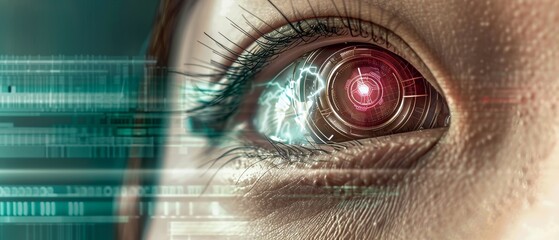 Poster - Concept of a future woman with an eye panel equipped with cyber technology