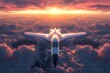Unique silent supersonic aircraft model, photorealistic, vibrant sky at dusk ,3DCG,high resulution,clean sharp focus