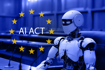 AI act - law regulation of artificial intelligence in europe union. Eu stars and sign