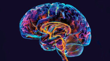 Poster - Human brain in blue and red light