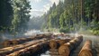 3D visualization of logs being transported by a river