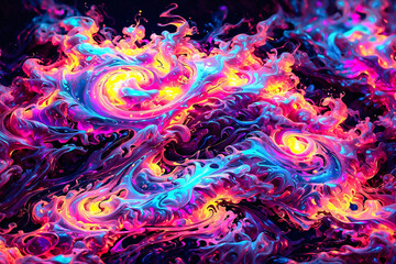 Canvas Print - abstract painting, swirling organic shapes, intricate patterns, glossy textures and bright neon colors in an unusual composition