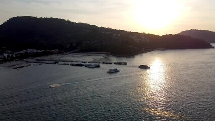 Sticker - Panoramic aerial view of Patong Beach at sunset in Phuket, Thailand
