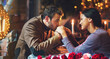 © peopleimages.com - Couple, dinner and date in restaurant for romance with hand kiss, candle or commitment to relationship at night. Man, woman and anniversary celebration on valentines day with happiness or fine dining