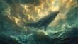Dreamlike composition: Ethereal fish traversing the skies as avian creatures glide gracefully beneath the ocean waves.