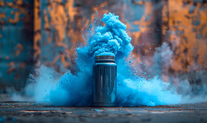 Wall Mural - Bluish smoke cloud of colored powder image