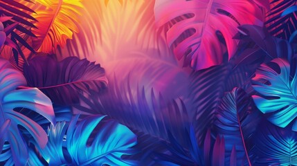 Aufkleber - Neon Tropical Leaves in Vibrant Abstract Blur