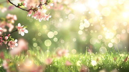 Sticker - Serene Spring Blossoms on a Sunny Day. Nature's Awakening in Light-Filled Bokeh Background. Ideal for Calming Wallpapers and Relaxation Themes. AI