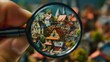 © ArtStage - Discovering a world of vibrant miniature homes through a magnifying glass   AI generated illustration