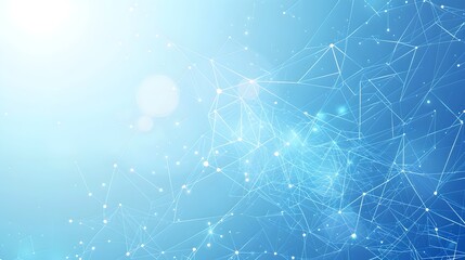 Fototapete - Abstract Blue Network Background Illustrating Connectivity. Digital Data Visualization, Technology Conceptual Artwork. Light Flares and Geometric Lines. Ideal for Business and Science Themes. AI